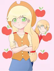 Size: 647x850 | Tagged: apple, applecest, applejack, applemac, artist:2kaze, big macintosh, derpibooru import, female, food, g4, human, humanized, incest, male, my little sister can't be this cute, oreimo, parody, safe, shipping, simple background, straight