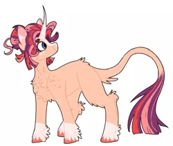 Size: 730x612 | Tagged: safe, artist:wanderingpegasus, derpibooru import, oc, unofficial characters only, classical unicorn, pony, unicorn, blank flank, blaze (coat marking), cloven hooves, curved horn, female, horn, leonine tail, looking back, mare, next generation, offspring, parent:sunburst, parent:twilight sparkle, parents:twiburst, socks (coat marking), solo, unshorn fetlocks