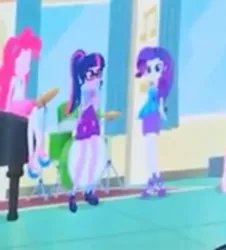 Size: 362x401 | Tagged: safe, derpibooru import, screencap, pinkie pie, rarity, sci-twi, twilight sparkle, equestria girls, equestria girls series, overpowered (equestria girls), cropped, photo