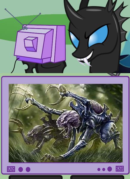 Size: 509x700 | Tagged: changeling, derpibooru import, doomie, exploitable meme, genestealers, meme, obligatory pony, safe, tv meme, tyranids, vector, warhammer 40k, warhammer (game)