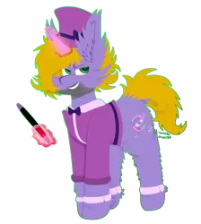 Size: 1024x1145 | Tagged: safe, artist:vanillaswirl6, derpibooru import, oc, oc:circus legend, unofficial characters only, pony, unicorn, baton, cheek fluff, clothes, commission, cuffs (clothes), dock, ear fluff, facial hair, glowing horn, grin, hat, hoof fluff, horn, looking at you, magic, male, simple background, smiling, solo, stallion, standing, telekinesis, top hat, transparent background