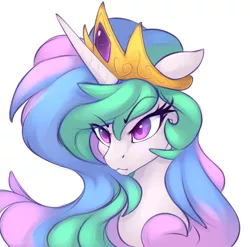 Size: 1920x1900 | Tagged: safe, artist:oksara, derpibooru import, princess celestia, alicorn, pony, :3, :<, angry, bust, cute, cutelestia, female, floppy ears, frown, glare, heart eyes, mare, messy mane, simple background, solo, white background, wingding eyes