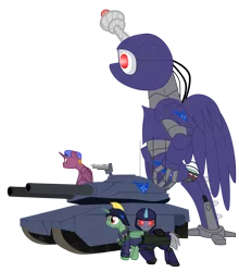 Size: 3420x3880 | Tagged: safe, artist:aaronmk, derpibooru import, oc, unofficial characters only, alicorn, pony, robot, clothes, commission, grenade, simple background, tank (vehicle), transparent background, uniform