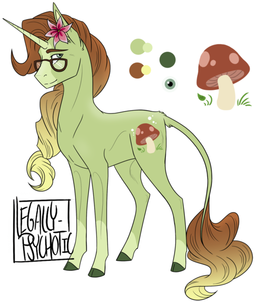 Size: 1158x1368 | Tagged: safe, artist:legally-psychotic, derpibooru import, oc, unofficial characters only, classical unicorn, pony, unicorn, blaze (coat marking), cloven hooves, flower, flower in hair, glasses, gradient mane, leonine tail, male, reference sheet, simple background, socks (coat marking), solo, stallion, transparent background, unshorn fetlocks