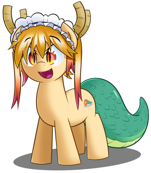 Size: 1257x1442 | Tagged: safe, artist:sykobelle, derpibooru import, ponified, dracony, dragon, hybrid, pony, crossover, cute, cute little fangs, fangs, kobayashi-san chi no maid dragon, miss kobayashi's dragon maid, simple background, solo, tohru, transparent background