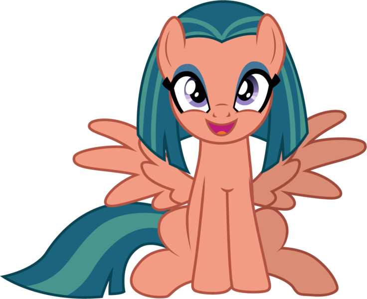 Size: 1105x901 | Tagged: safe, artist:cloudyglow, derpibooru import, somnambula, pegasus, pony, daring done?, cute, female, happy, looking at you, mare, missing accessory, open mouth, simple background, sitting, smiling, solo, spread wings, transparent background, vector, wings