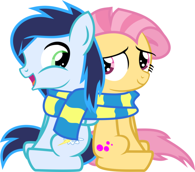 Size: 6660x5890 | Tagged: absurd resolution, artist:laberoon, candy mane, clothes, colt, derpibooru import, female, filly, male, safe, scarf, shared clothing, shared scarf, shipping, simple background, soarin', soarmane, straight, transparent background, vector