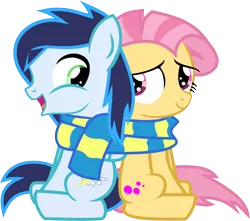 Size: 6660x5890 | Tagged: absurd resolution, artist:laberoon, candy mane, clothes, colt, derpibooru import, female, filly, male, safe, scarf, shared clothing, shared scarf, shipping, simple background, soarin', soarmane, straight, transparent background, vector