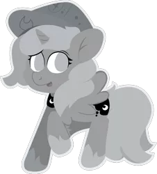 Size: 1121x1242 | Tagged: safe, artist:narmet, derpibooru import, princess luna, alicorn, pony, moonstuck, cartographer's cap, female, filly, grayscale, hat, monochrome, no pupils, paper hat, simple background, smiling, solo, transparent background, vector, woona, younger