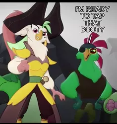 Size: 517x548 | Tagged: anthro, captain celaeno, derpibooru import, edit, edited screencap, meme, mullet (character), my little pony: the movie, parrot pirates, pirate, screencap, suggestive