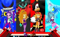 Size: 3319x2019 | Tagged: safe, artist:trungtranhaitrung, derpibooru import, adagio dazzle, aria blaze, sonata dusk, sunset shimmer, chaos, chaos (sonic), crossover, image, metal sonic, png, shadow the hedgehog, sonic forces, sonic the hedgehog, sonic the hedgehog (series), the dazzlings, zavok