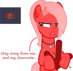 Size: 2206x2144 | Tagged: safe, artist:arifproject, derpibooru import, oc, oc:downvote, ponified, unofficial characters only, pony, derpibooru, angry, derpibooru ponified, dialogue, don't talk to me or my son ever again, downvote's downvotes, hide, jewelry, meta, necklace, ponytail, simple background, solo, transparent background, vector