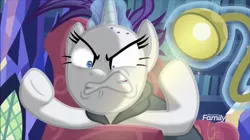 Size: 1320x740 | Tagged: safe, derpibooru import, screencap, rarity, pony, unicorn, it isn't the mane thing about you, backlighting, discovery family logo, faic, female, lamp, mare, marshmelodrama, raribald, rarity being rarity, solo, twilight's castle