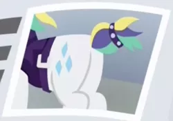 Size: 314x220 | Tagged: safe, derpibooru import, screencap, rarity, pony, unicorn, it isn't the mane thing about you, alternate hairstyle, butt, clothes, cropped, female, flank, look at my ass, mare, plot, punk, raripunk, short tail, solo