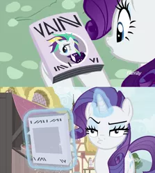 Size: 1314x1473 | Tagged: safe, derpibooru import, edit, edited screencap, screencap, rarity, pony, unicorn, it isn't the mane thing about you, alternate hairstyle, book, derp, eyelashes, faic, female, frown, hoof hold, levitation, magic, mare, pouting, punk, raised eyebrow, raripunk, solo, telekinesis, unamused, vain