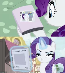 Size: 500x560 | Tagged: safe, derpibooru import, edit, edited screencap, screencap, rarity, pony, unicorn, it isn't the mane thing about you, alternate hairstyle, butt, female, magazine cover rarity, mare, meme, plot, punk, raripunk, solo