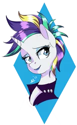 Size: 769x1252 | Tagged: safe, artist:shelltoon, derpibooru import, rarity, pony, unicorn, it isn't the mane thing about you, alternate hairstyle, bust, female, mare, punk, raripunk, simple background, solo, that was fast, transparent background