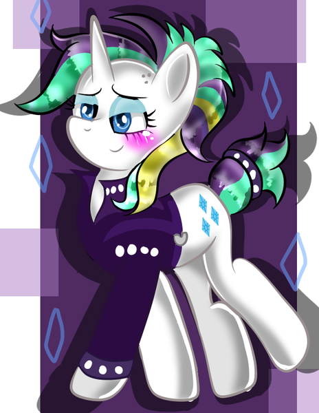 Size: 594x768 | Tagged: safe, artist:doraemonfan4life, derpibooru import, rarity, pony, unicorn, it isn't the mane thing about you, abstract background, alternate hairstyle, clothes, female, mare, punk, raripunk, solo