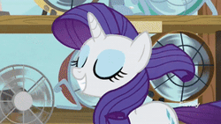 Size: 300x169 | Tagged: safe, derpibooru import, screencap, rarity, pony, unicorn, it isn't the mane thing about you, air conditioner, animated, discovery family logo, fan, female, gif, mare, solo, windswept mane