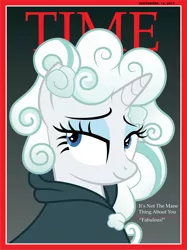 Size: 3070x4096 | Tagged: safe, artist:amarthgul, derpibooru import, rarity, pony, unicorn, it isn't the mane thing about you, alternate hairstyle, bust, cloak, clothes, cloud, cloud mane, female, high res, magazine cover, mare, portrait, solo, time magazine, vector