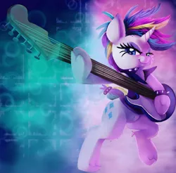 Size: 2000x1967 | Tagged: safe, artist:discorded, derpibooru import, rarity, pony, unicorn, it isn't the mane thing about you, alternate hairstyle, bad guitar anatomy, clothes, electric guitar, female, guitar, guitarity, mare, musical instrument, punk, punk rock, raripunk, rock, smiling, solo