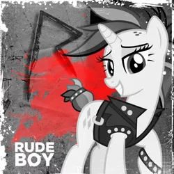 Size: 800x800 | Tagged: safe, artist:jhayarr23, artist:penguinsn1fan, derpibooru import, rarity, pony, unicorn, it isn't the mane thing about you, alternate hairstyle, cover, female, mare, parody, punk, raripunk, rihanna, solo