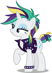 Size: 3570x5000 | Tagged: safe, artist:dashiesparkle, derpibooru import, rarity, pony, unicorn, it isn't the mane thing about you, .svg available, absurd resolution, alternate hairstyle, clothes, female, mare, punk, raised hoof, raripunk, simple background, solo, transparent background, vector