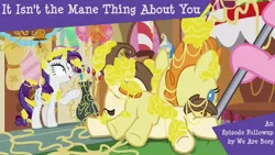 Size: 1600x900 | Tagged: cake twins, derpibooru import, edit, edited screencap, episode followup, equestria daily, it isn't the mane thing about you, pinkie pie, pound cake, pumpkin cake, rarity, safe, screencap, siblings, twins