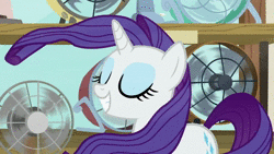 Size: 1920x1080 | Tagged: safe, derpibooru import, screencap, rarity, pony, unicorn, it isn't the mane thing about you, air conditioner, animated, electric fan, fan, female, mare, no sound, solo, webm, windswept mane