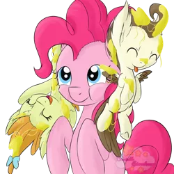 Size: 600x600 | Tagged: safe, artist:twinklestardream, derpibooru import, pinkie pie, pound cake, pumpkin cake, pony, it isn't the mane thing about you, silly string, simple background, tongue out, transparent background