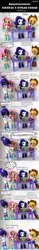 Size: 828x5250 | Tagged: safe, artist:whatthehell!?, derpibooru import, edit, applejack, fluttershy, rarity, sci-twi, twilight sparkle, equestria girls, boots, clothes, coat, doll, drugs, equestria girls minis, eqventures of the minis, flask, funny, hat, irl, laboratory, merchandise, microscope, parody, pencil, photo, shoes, skirt, spanish, table, test tube, toy