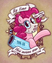 Size: 833x1000 | Tagged: artist:1trick, derpibooru import, foo fighters, hannibal lecter, lyrics, one & for all, pinkie pie, safe, solo, song reference, tattoo, tattoo design, text