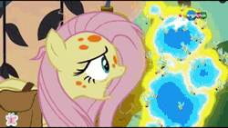 Size: 320x181 | Tagged: a health of information, animated, attack, bee, bee sting, carousel (tv channel), derpibooru import, disease, faint, falling, flash bee, fluttershy, forest, gif, ouch, poor fluttershy, safe, screencap, sick, stare, swamp fever, the stare, this did not end well