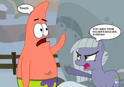 Size: 2000x1405 | Tagged: artist:eagc7, comic, crossover, derpibooru import, dialogue, female, holder's boulder, i'm your biggest fanatic, limestone pie, male, mare, nickelodeon, parody, patrick star, safe, spongebob squarepants, starfish, text, touch