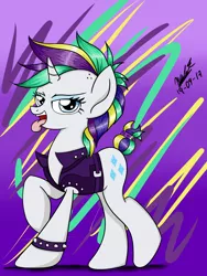 Size: 1944x2592 | Tagged: safe, artist:viejillox64art, derpibooru import, rarity, it isn't the mane thing about you, alternate hairstyle, punk, raripunk, solo, tongue out