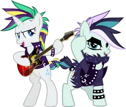 Size: 7095x6039 | Tagged: absurd resolution, alternate costumes, alternate hairstyle, artist:jhayarr23, bipedal, clothes, coloratura, countess coloratura, derpibooru import, electric guitar, female, guitar, it isn't the mane thing about you, lesbian, musical instrument, open mouth, punk, rarararara, raripunk, rarity, safe, shipping, simple background, transparent background