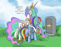 Size: 910x700 | Tagged: safe, derpibooru import, princess celestia, rainbow dash, alicorn, pegasus, pony, butt, celestia's grave meme, exploitable meme, female, geoffrey the giraffe, implied death, mare, meme, plot, toys r us