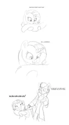 Size: 1105x2000 | Tagged: safe, artist:carnifex, derpibooru import, capper dapperpaws, rarity, abyssinian, anthro, pony, unicorn, my little pony: the movie, and then there's rarity, anthro with ponies, black and white, capper drama, clothes, coat, grayscale, monochrome, wahaha