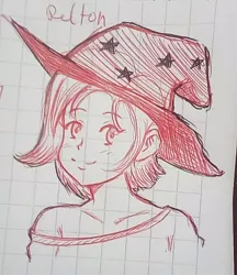 Size: 720x834 | Tagged: artist:neyl, bust, clothes, derpibooru import, doodle, female, graph paper, hat, human, humanized, midriff, monochrome, safe, solo, traditional art, trixie, trixie's hat