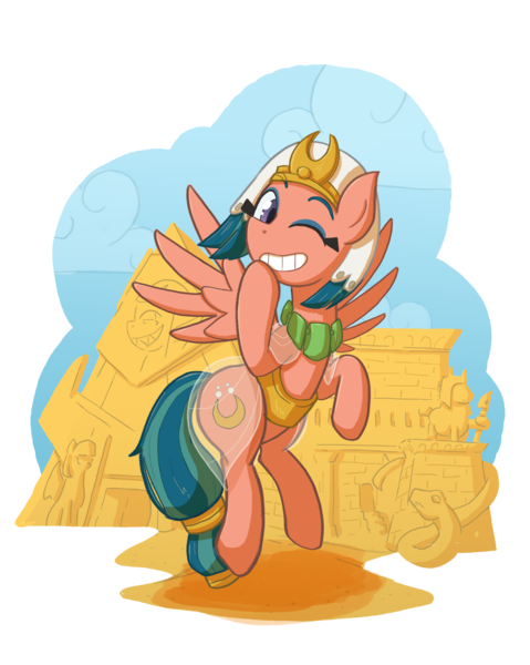 Size: 1532x1920 | Tagged: safe, artist:zanefir-dran, derpibooru import, somnambula, pegasus, pony, daring done?, clothes, cute, egyptian, female, mare, one eye closed, simple background, solo, somnambetes, transparent background, wink