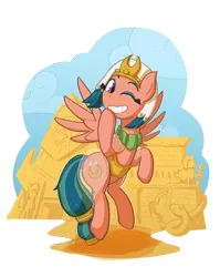 Size: 1532x1920 | Tagged: safe, artist:zanefir-dran, derpibooru import, somnambula, pegasus, pony, daring done?, clothes, cute, egyptian, female, mare, one eye closed, simple background, solo, somnambetes, transparent background, wink