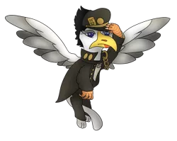 Size: 2459x1961 | Tagged: safe, artist:chimera-tea, derpibooru import, oc, oc:wagner schönau, unofficial characters only, gryphon, beak, chains, clothes, hat, jojo's bizarre adventure, male, solo, tail, talons, wings