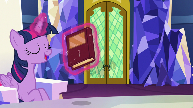 Size: 1280x720 | Tagged: safe, derpibooru import, screencap, twilight sparkle, twilight sparkle (alicorn), alicorn, pony, not asking for trouble, book, magic, prone, solo, telekinesis, twilight's castle