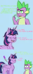 Size: 4091x9162 | Tagged: absurd resolution, alicorn, artist:cornerverse, comic, derpibooru import, dialogue, dragon, imminent death, imminent murder, implied rarity, it isn't the mane thing about you, knife, safe, spike, text, this will end in death, this will end in tears, this will end in tears and/or death, twilight sparkle, twilight sparkle (alicorn), vulgar