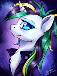 Size: 1200x1600 | Tagged: safe, artist:wolfchen999, derpibooru import, rarity, pony, unicorn, it isn't the mane thing about you, alternate hairstyle, clothes, female, looking at you, mare, punk, raripunk, short hair, smiling, solo