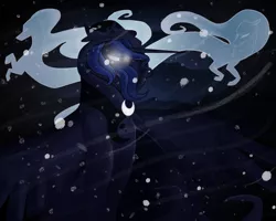 Size: 4000x3200 | Tagged: safe, artist:diaxmineowo, derpibooru import, princess luna, spirit of hearth's warming yet to come, alicorn, pony, windigo, a hearth's warming tail, angry, cloak, clothes, dark, female, mare, night, snow, snowfall, wind, winter