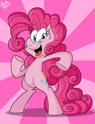 Size: 1870x2427 | Tagged: safe, artist:chrissie-boo, derpibooru import, pinkie pie, pony, it isn't the mane thing about you, alternate hairstyle, bipedal, happy, poofy pie, solo