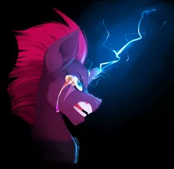 Size: 2576x2503 | Tagged: safe, artist:polkadot-creeper, derpibooru import, tempest shadow, pony, unicorn, my little pony: the movie, broken horn, crying, horn, lightning, rage, rainbow (song), solo