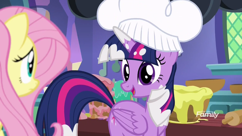 Size: 1920x1080 | Tagged: a health of information, alicorn, chef's hat, cooking, derpibooru import, flour, fluttershy, hat, safe, screencap, twilight sparkle, twilight sparkle (alicorn)