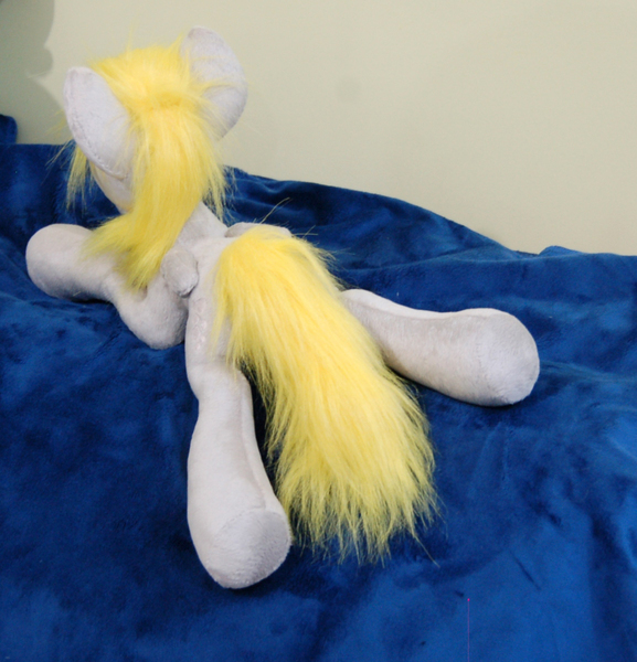 Size: 1154x1200 | Tagged: safe, artist:lanacraft, derpibooru import, derpy hooves, pegasus, pony, beanie (plushie), female, irl, mare, photo, plushie, prone, solo, sploot